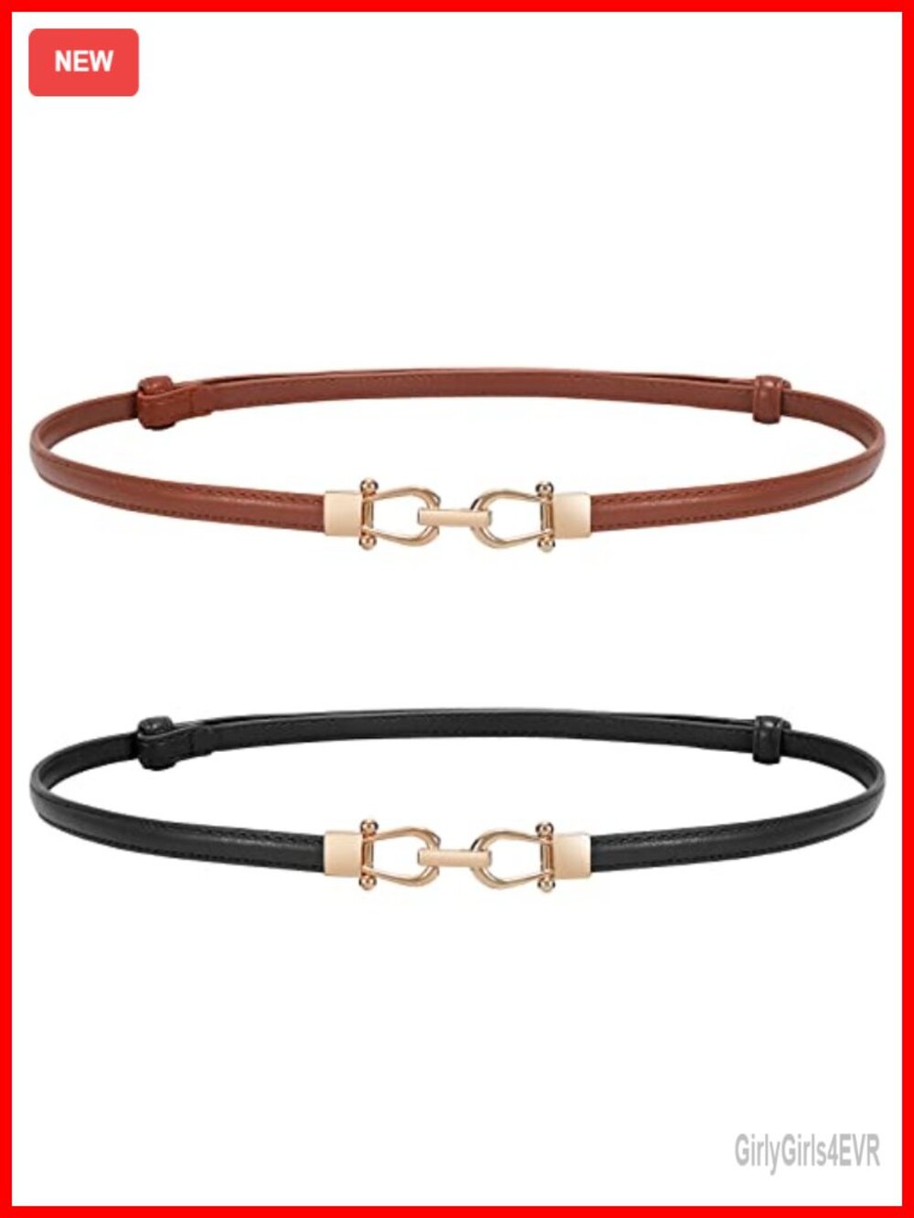 Women Classic Leather Belt with Square Gold Silver Buckle for Jeans Pants